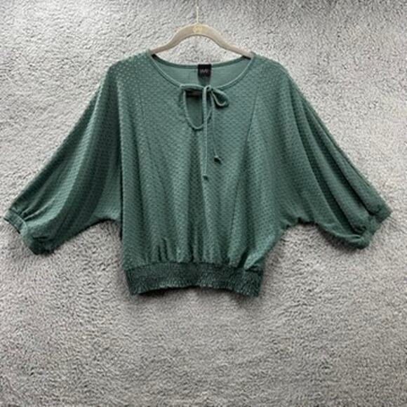 W5 Women's‎ Large Green Blouse Smocked Waist and Sleeves Oversized Casual - Picture 1 of 8
